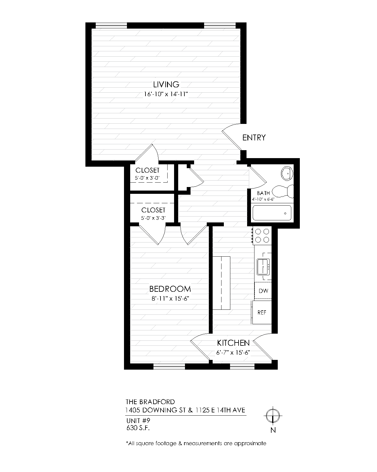The Bradford 1x1 floor plan